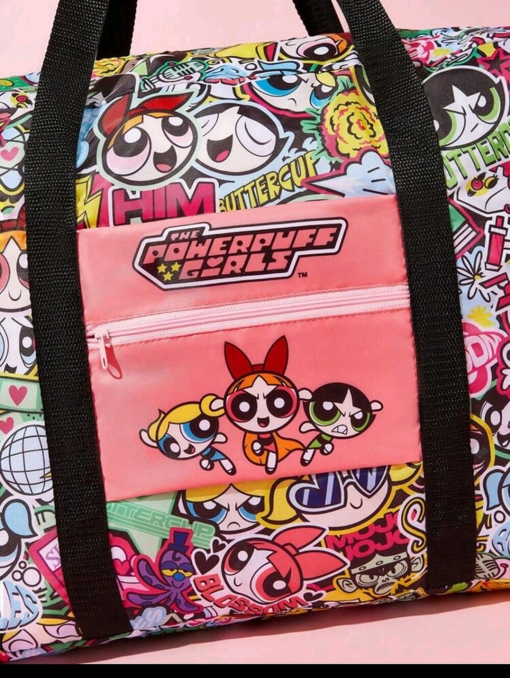 Power Puff Girls Floral Foldable Travel Tote with Red Straps - Picture 5 of 6